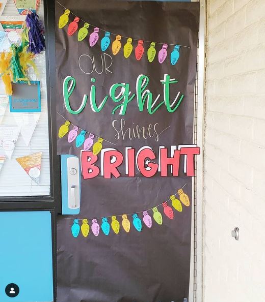 Christmas light bulbs decoration for a classroom door