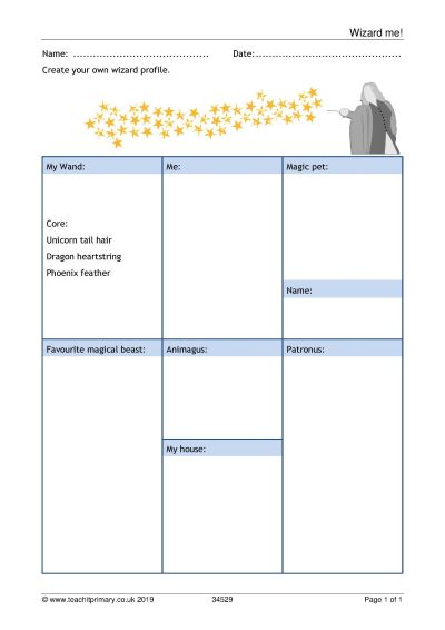 Wizard me! Harry Potter writing activity (Teachit)